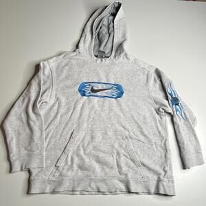 Nike Y2K Flame Hoodie Gray Blue Swoosh Embroidered Youth L (14-16) Fits Adult S